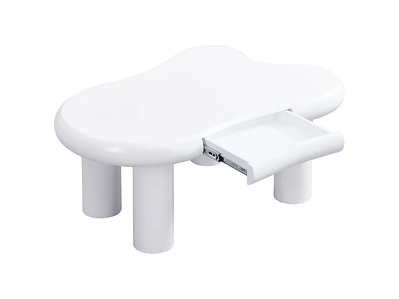 Table basse blanche - Table d'appoint avec éclairage LED et 1 tiroir - pour le salon