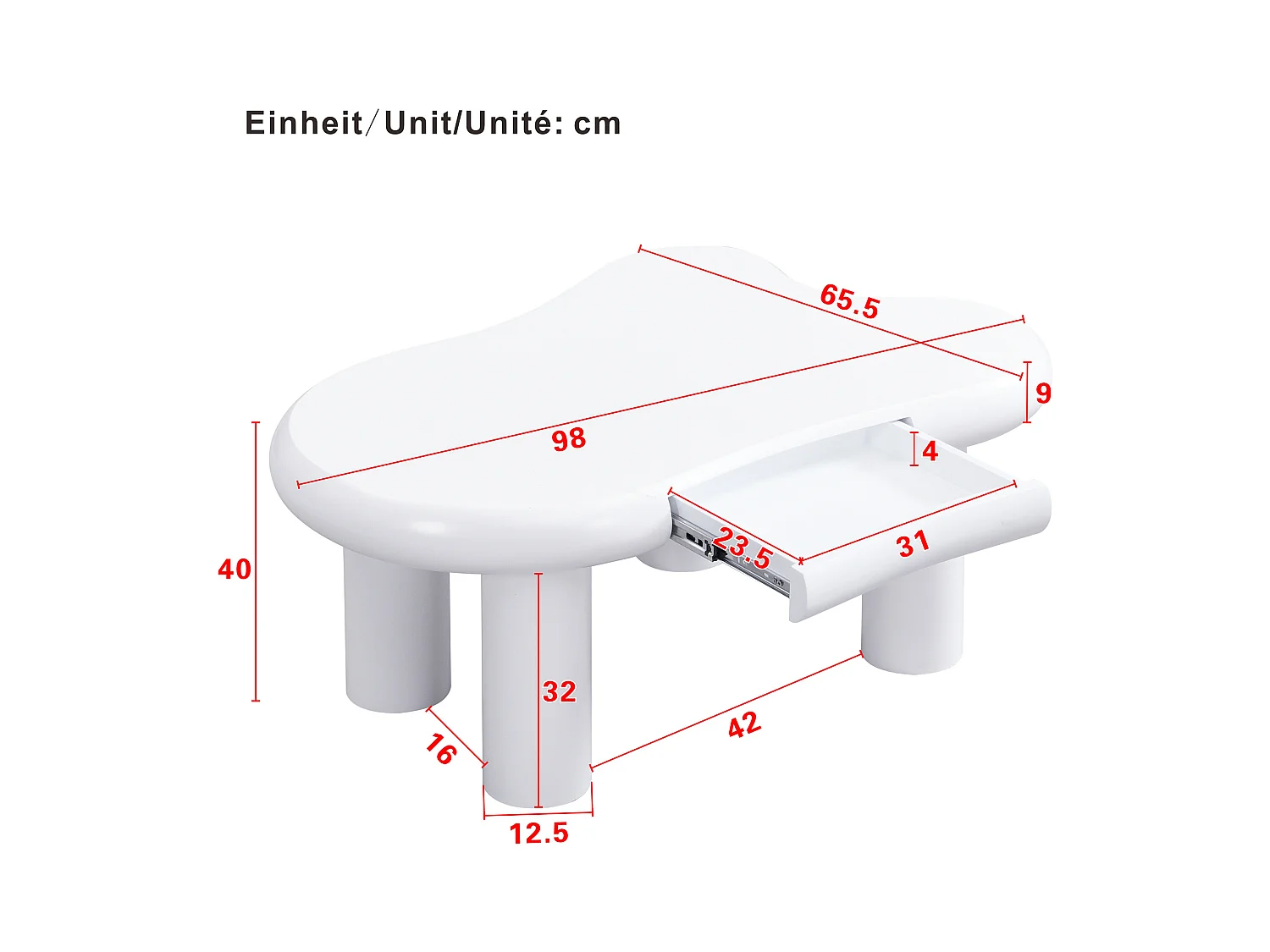 Table basse blanche - Table d'appoint avec éclairage LED et 1 tiroir - pour le salon