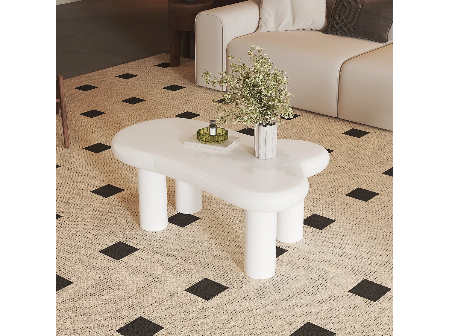 Table basse blanche - Table d'appoint avec éclairage LED et 1 tiroir - pour le salon