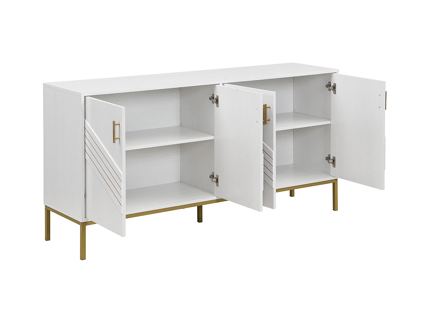 Buffet blanc - Buffet avec 4 portes et pieds en métal - étagères réglables en hauteur - pour salon et salle à manger