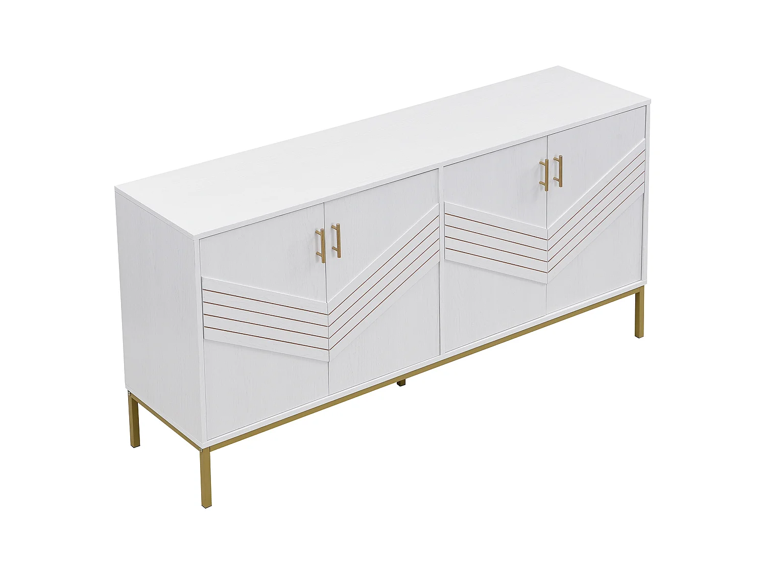 Buffet blanc - Buffet avec 4 portes et pieds en métal - étagères réglables en hauteur - pour salon et salle à manger