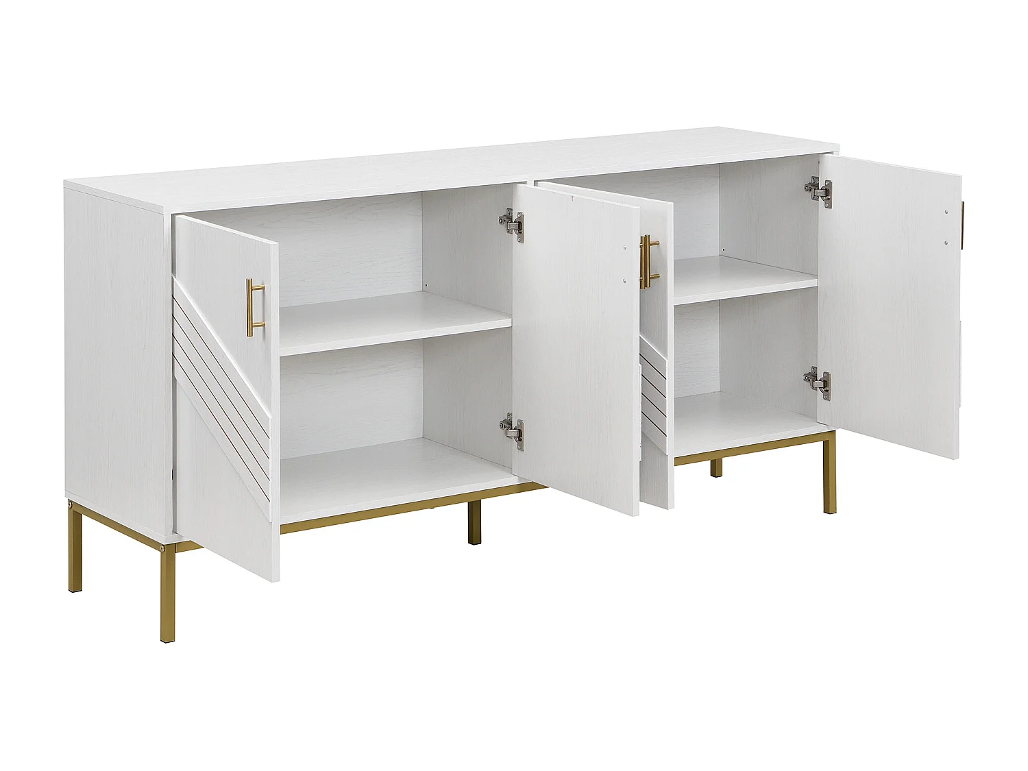 Buffet blanc - Buffet avec 4 portes et pieds en métal - étagères réglables en hauteur - pour salon et salle à manger