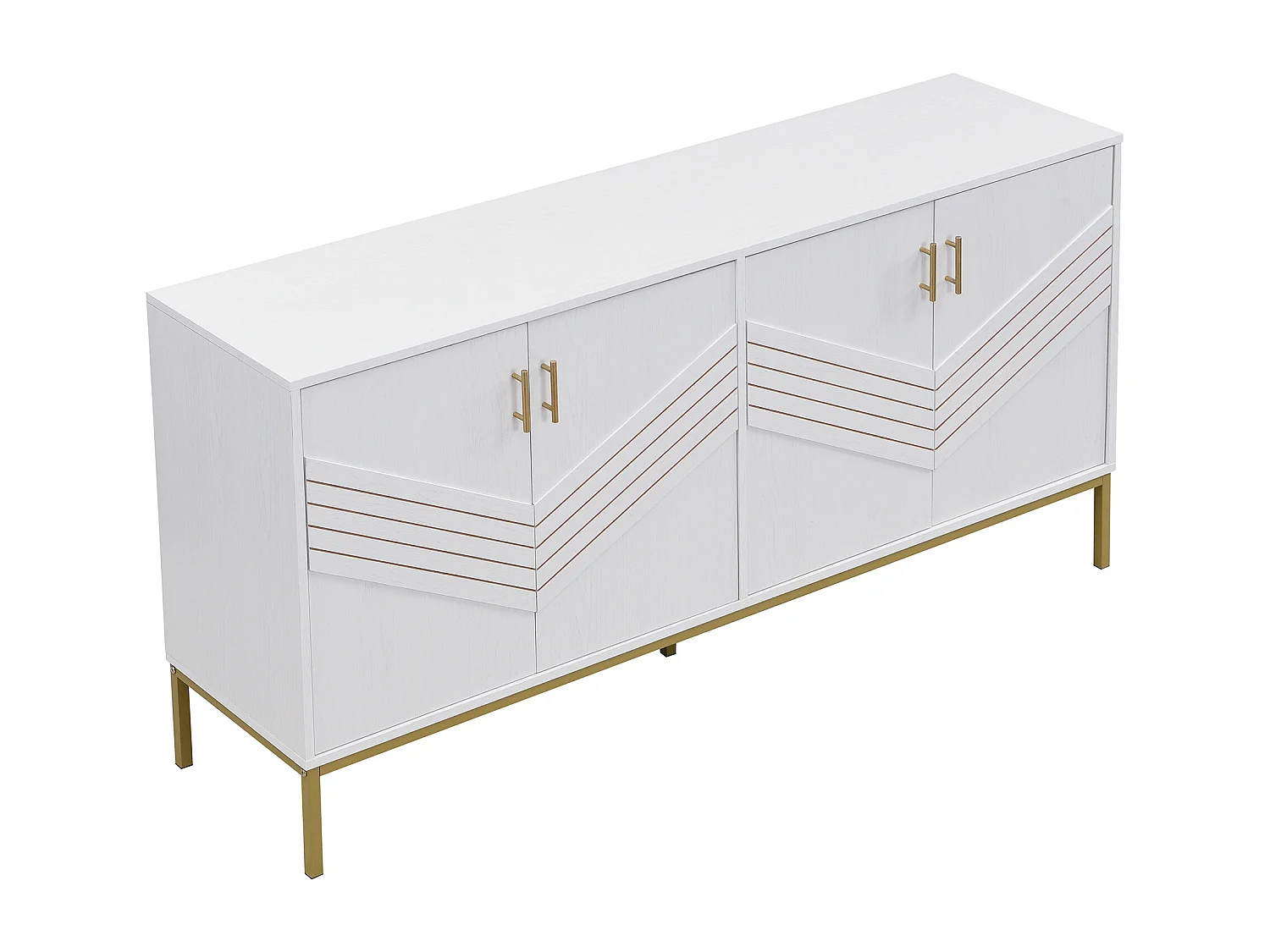 Buffet blanc - Buffet avec 4 portes et pieds en métal - étagères réglables en hauteur - pour salon et salle à manger