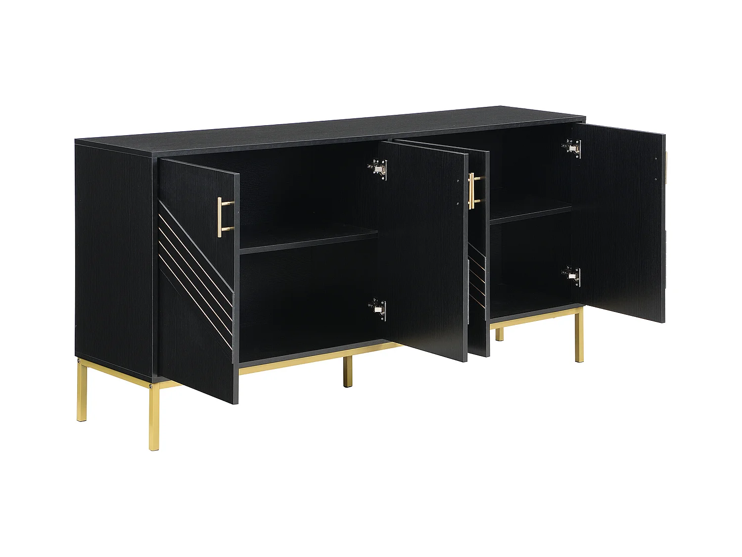 Buffet noir - Buffet avec 4 portes et pieds en métal - étagères réglables en hauteur - pour salon et salle à manger