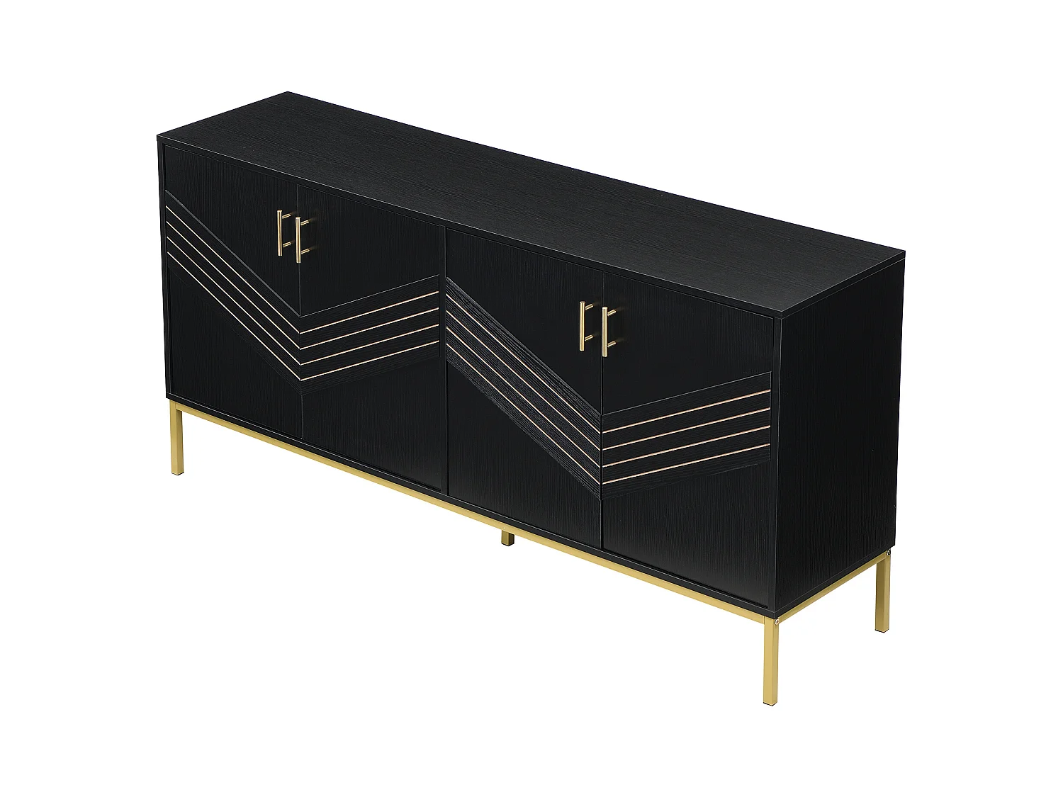 Buffet noir - Buffet avec 4 portes et pieds en métal - étagères réglables en hauteur - pour salon et salle à manger