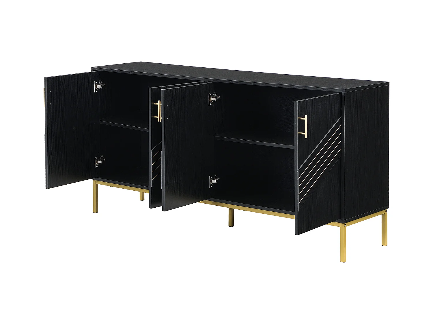 Buffet noir - Buffet avec 4 portes et pieds en métal - étagères réglables en hauteur - pour salon et salle à manger