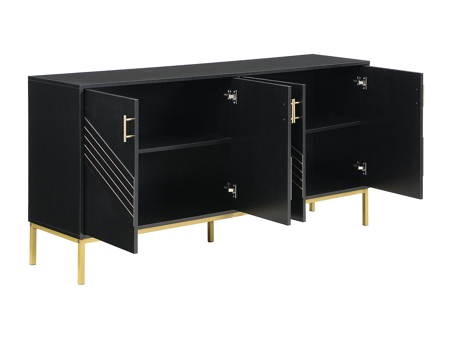 Buffet noir - Buffet avec 4 portes et pieds en métal - étagères réglables en hauteur - pour salon et salle à manger