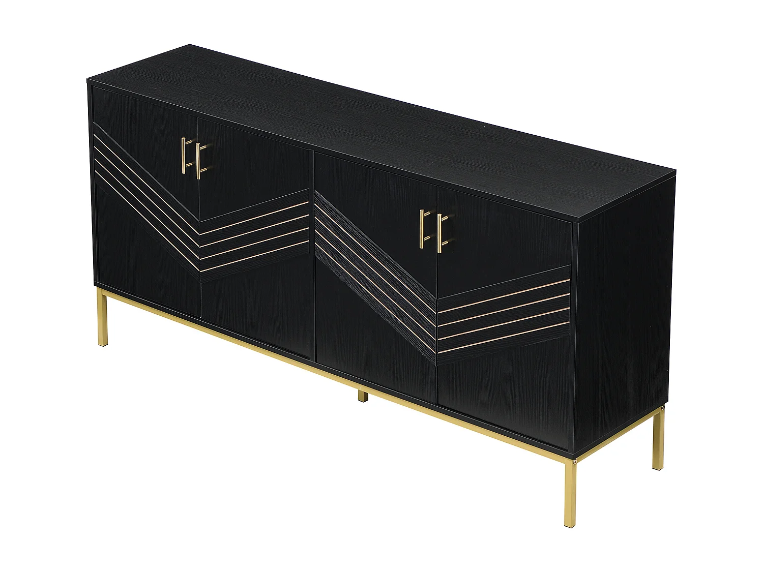 Buffet noir - Buffet avec 4 portes et pieds en métal - étagères réglables en hauteur - pour salon et salle à manger