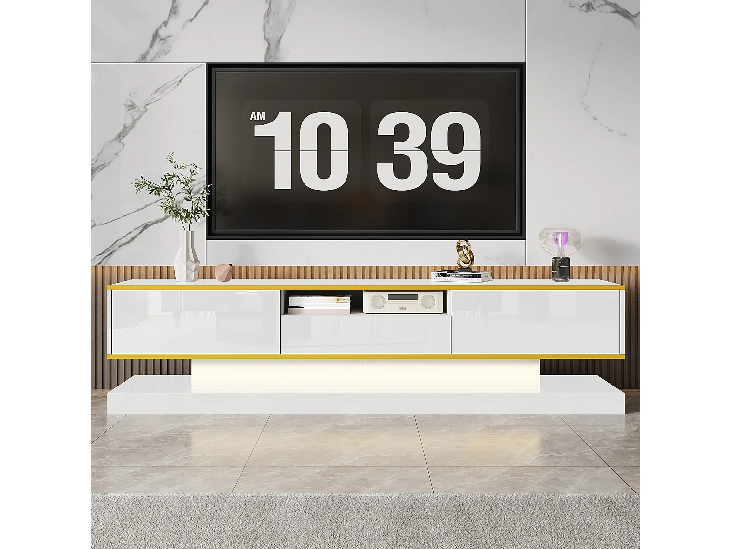 Witte tv-meubel - tv-meubel met 3 lades en led-verlichting - open opbergruimte - voor de woonkamer