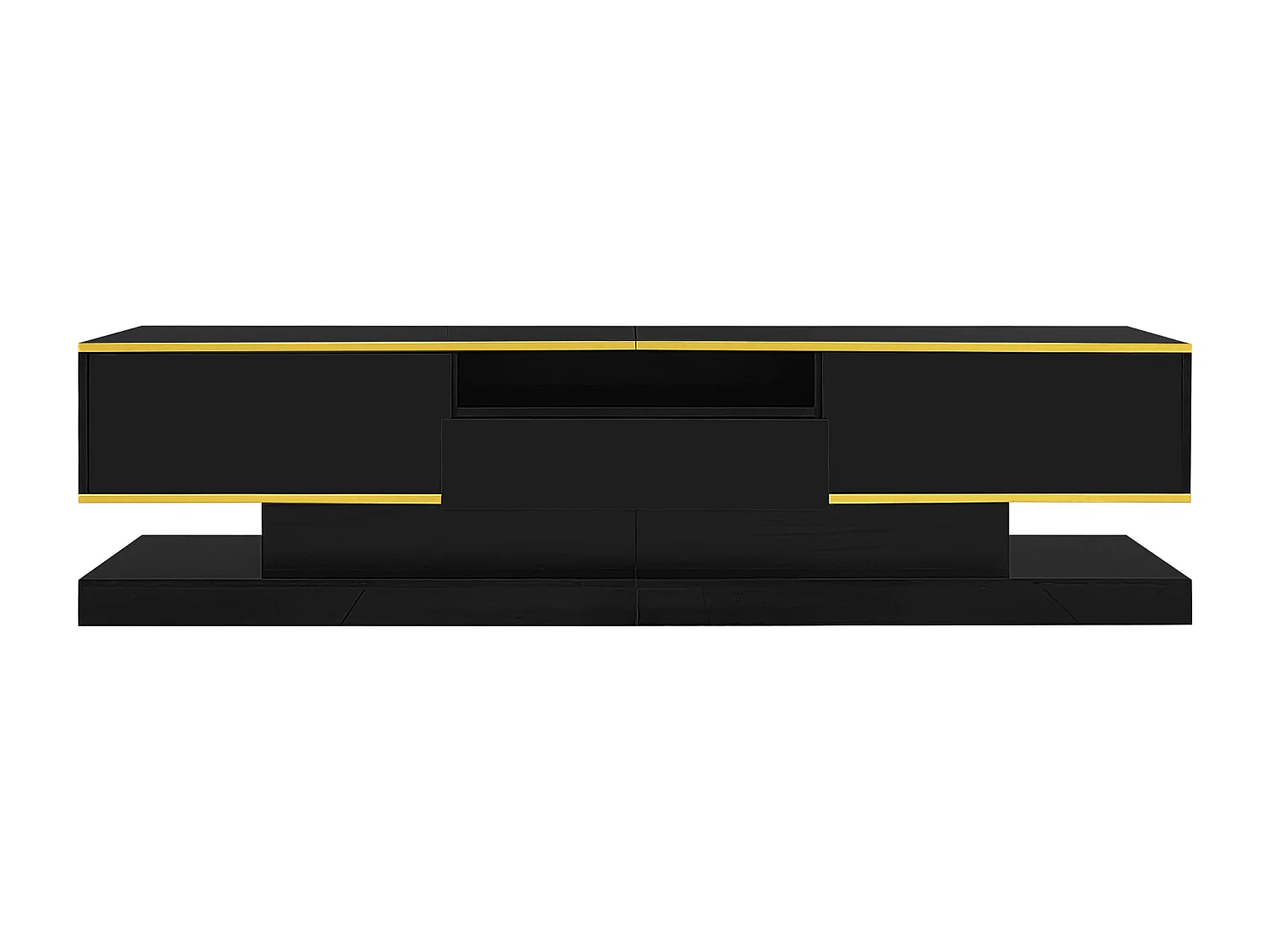 Zwarte tv-standaard - tv-kast met 3 lades en led-verlichting - open opbergruimte - voor woonkamer