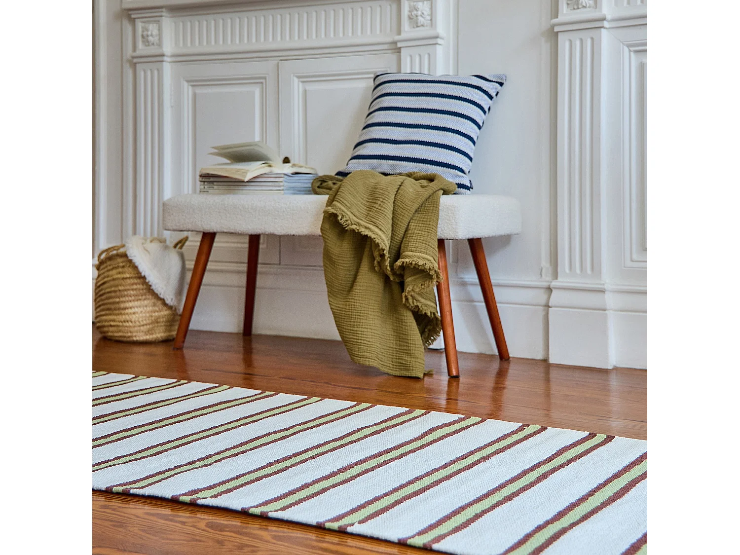 Tapis tissé plat en coton - 75 x 180 cm - Vert pistache - Design by Floriane Jacques