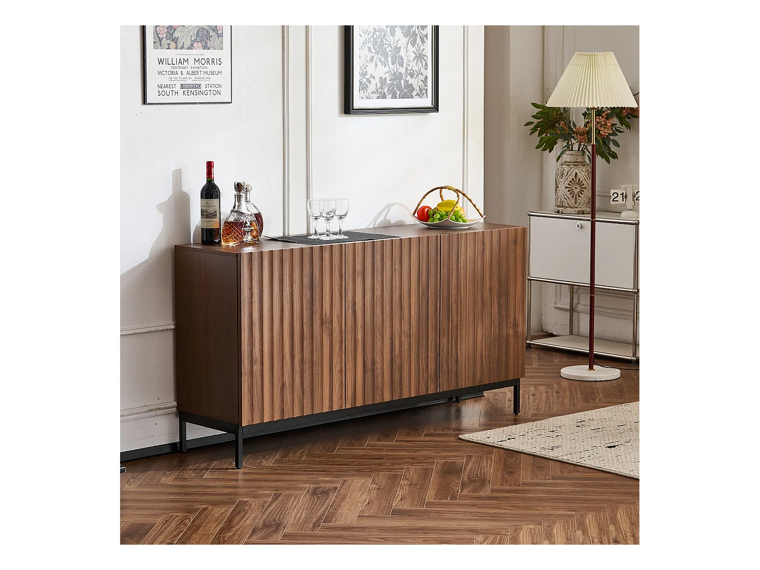 Buffet en MDF, design 3D moderne, avec 2 portes, étagères réglables, finition bois foncé, 150x40x80 cm