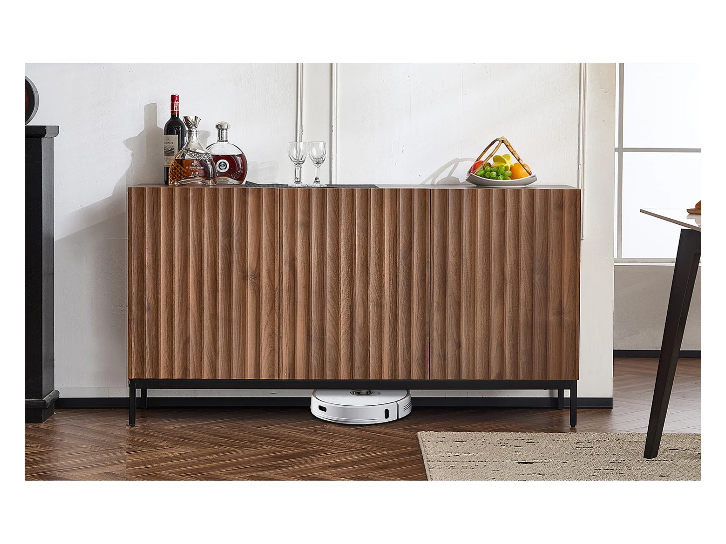 Buffet en MDF, design 3D moderne, avec 2 portes, étagères réglables, finition bois foncé, 150x40x80 cm