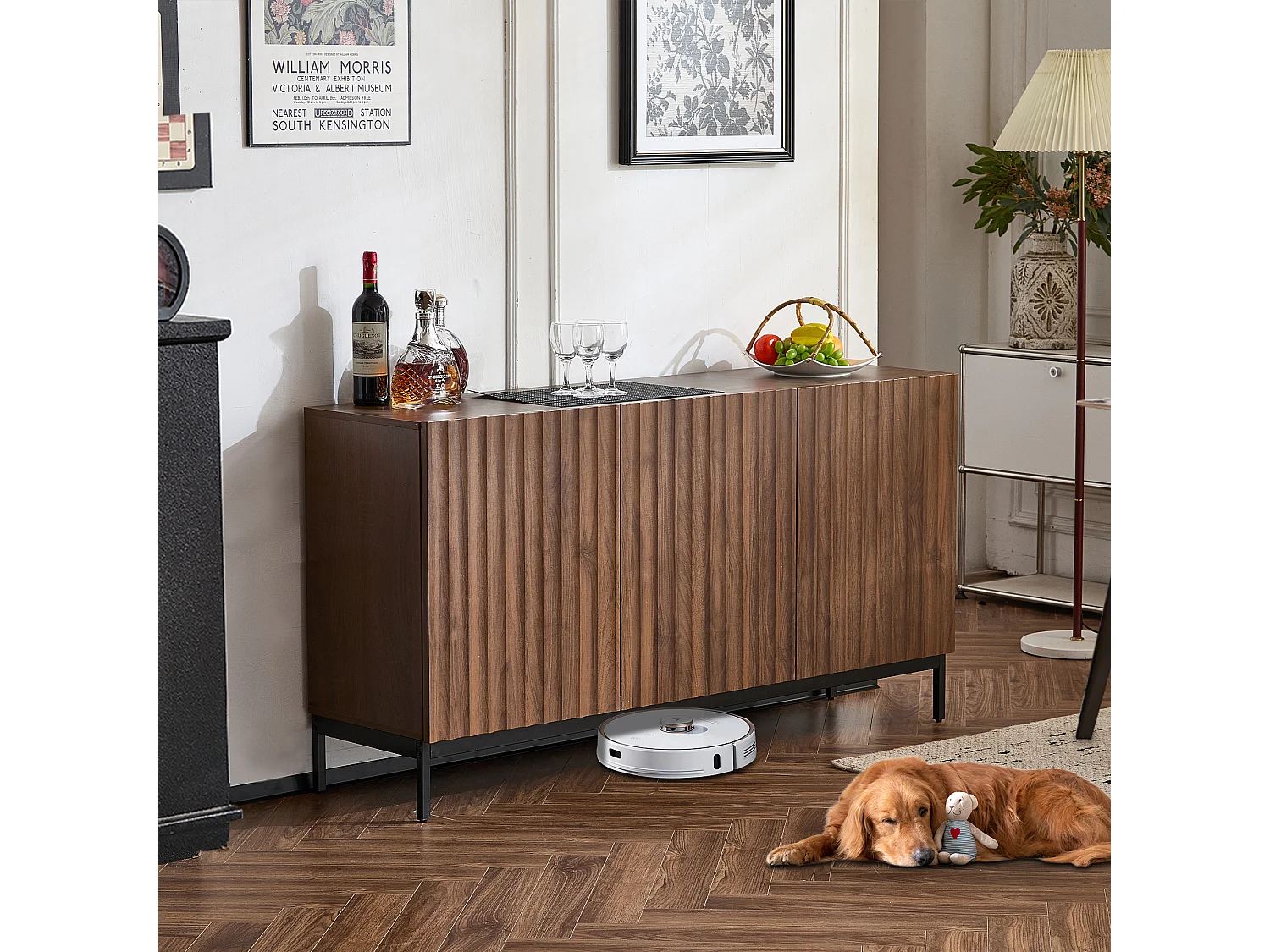 Buffet en MDF, design 3D moderne, avec 2 portes, étagères réglables, finition bois foncé, 150x40x80 cm