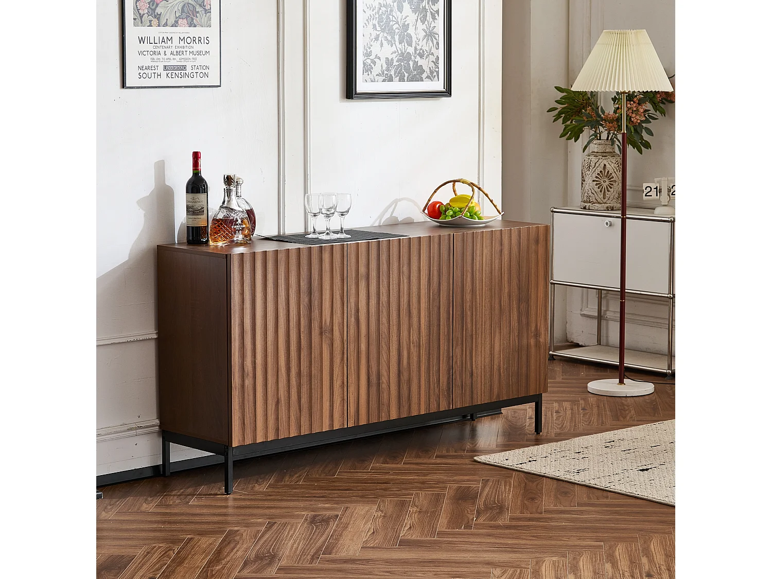 Buffet en MDF, design 3D moderne, avec 2 portes, étagères réglables, finition bois foncé, 150x40x80 cm