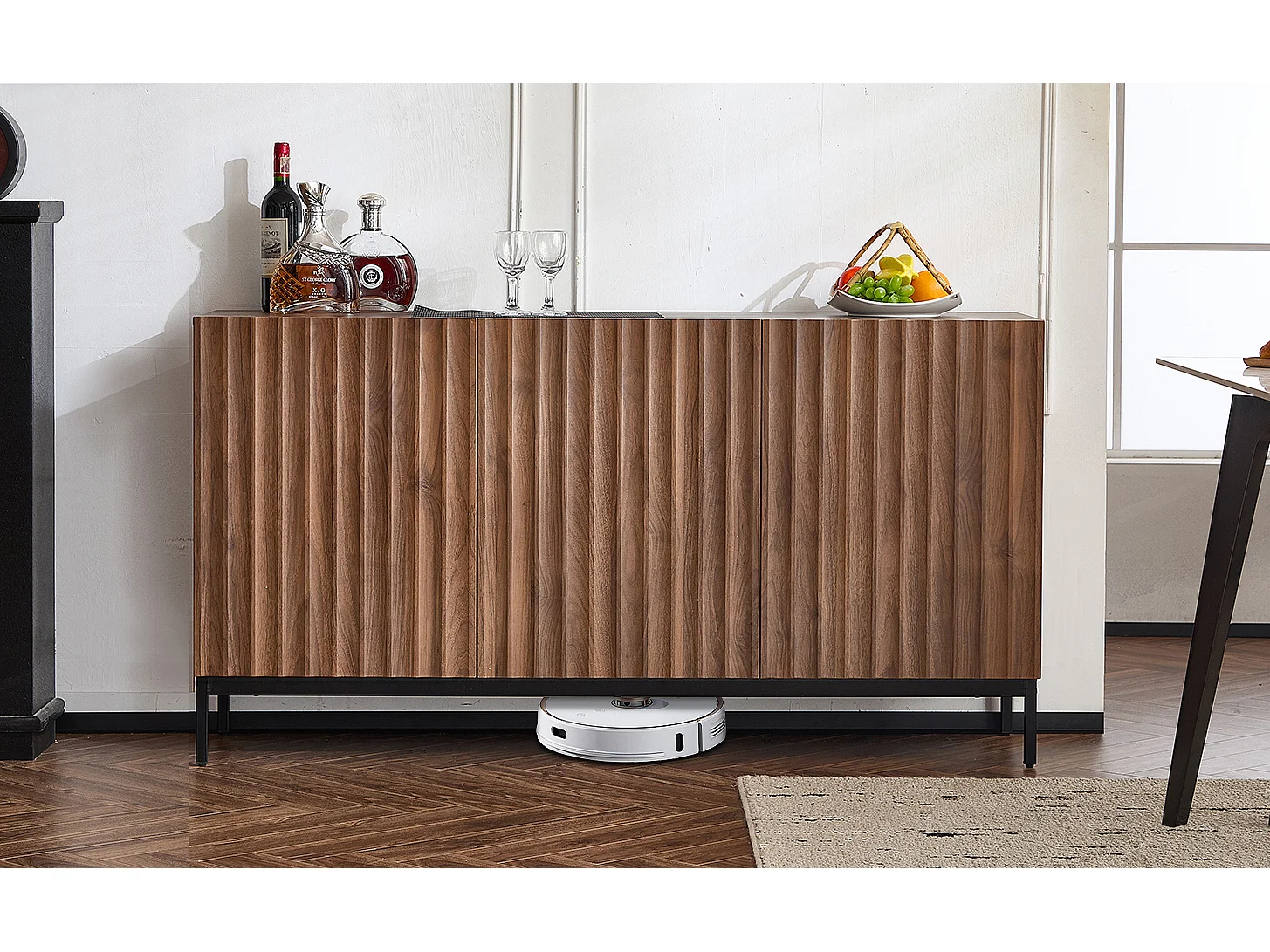 Buffet en MDF, design 3D moderne, avec 2 portes, étagères réglables, finition bois foncé, 150x40x80 cm