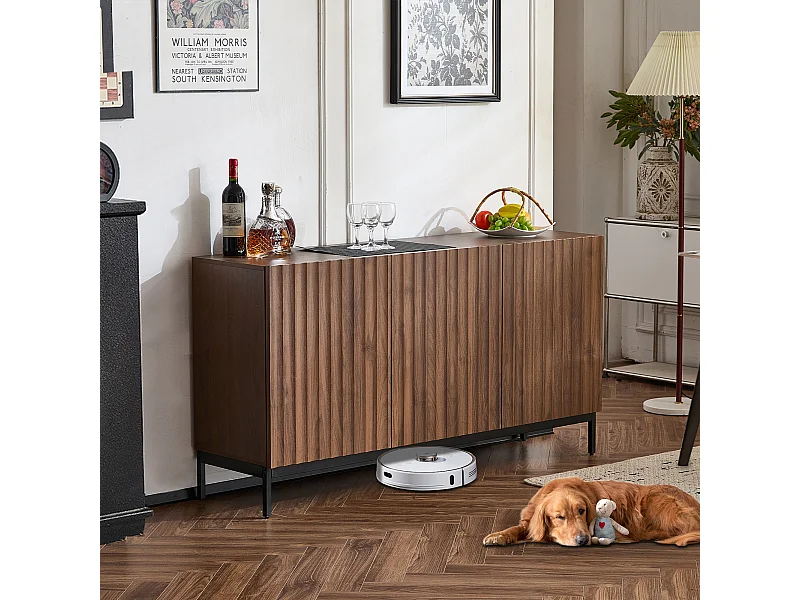 Buffet en MDF, design 3D moderne, avec 2 portes, étagères réglables, finition bois foncé, 150x40x80 cm