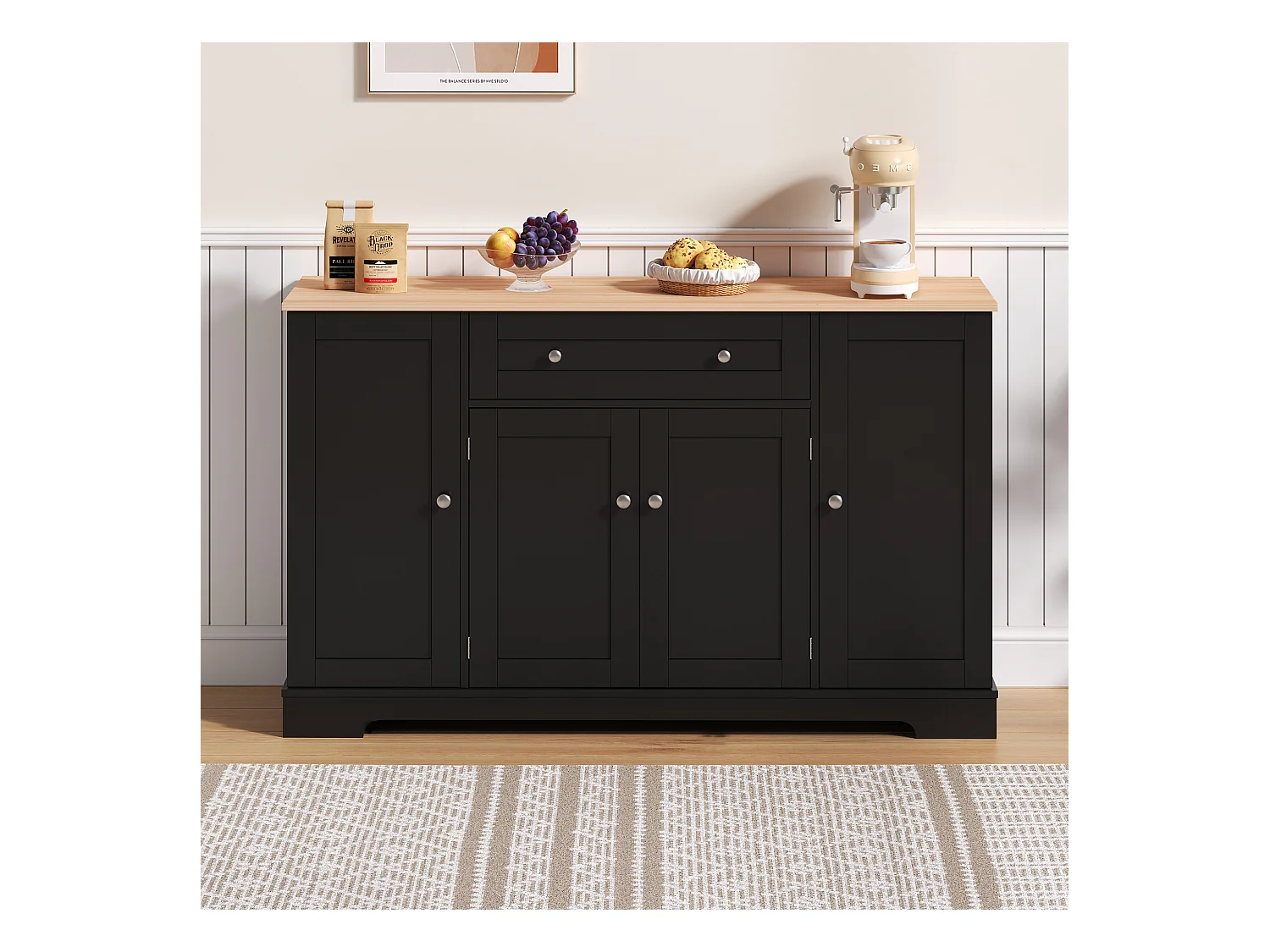 Multifunctioneel dressoir – Dressoir 138 cm met lade, deuren met verstelbare planken, modern design (138x47x80 cm)