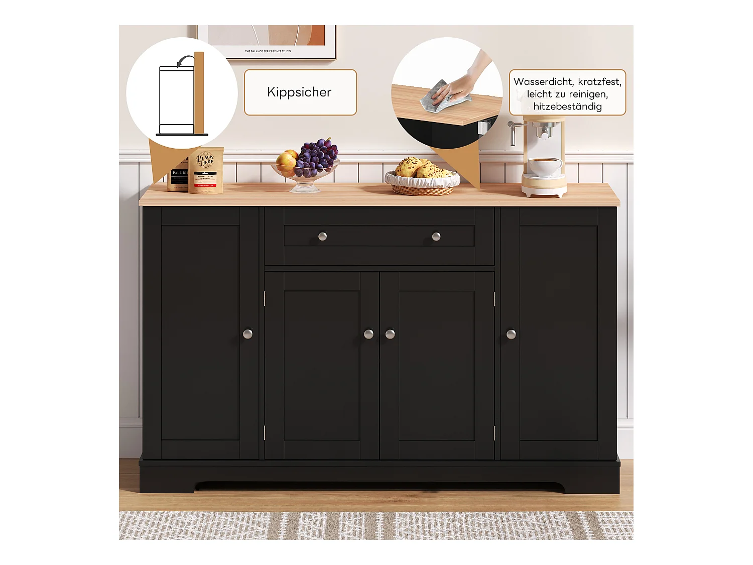 Multifunctioneel dressoir – Dressoir 138 cm met lade, deuren met verstelbare planken, modern design (138x47x80 cm)