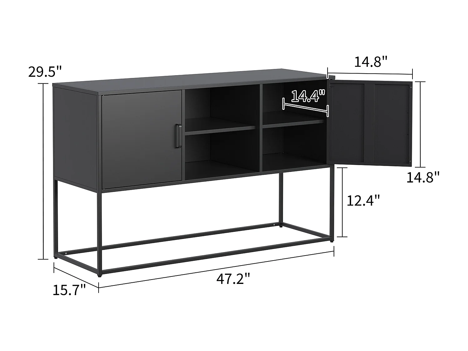 Armoire métallique noire, buffet, et meuble de rangement avec 2 étagères, design moderne, métal, blanc (120x40x75 cm)