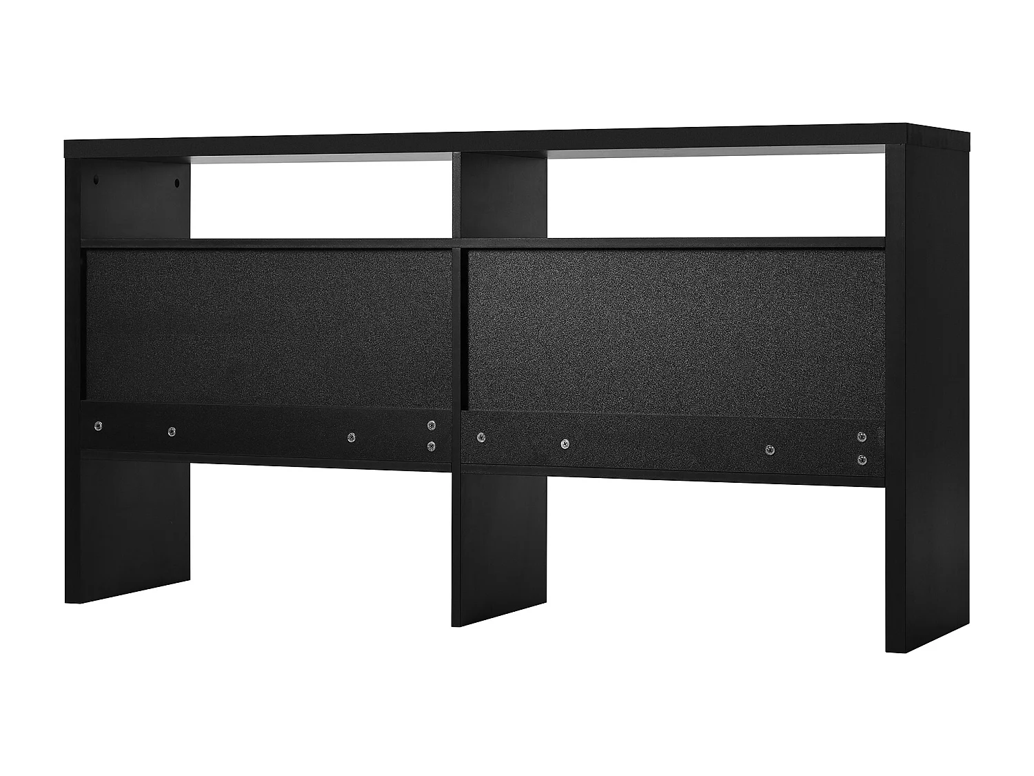 Buffet avec 2 portes et 3 tiroirs, pieds métalliques, design linéaire, MDF, noir et or (140x75x35 cm)