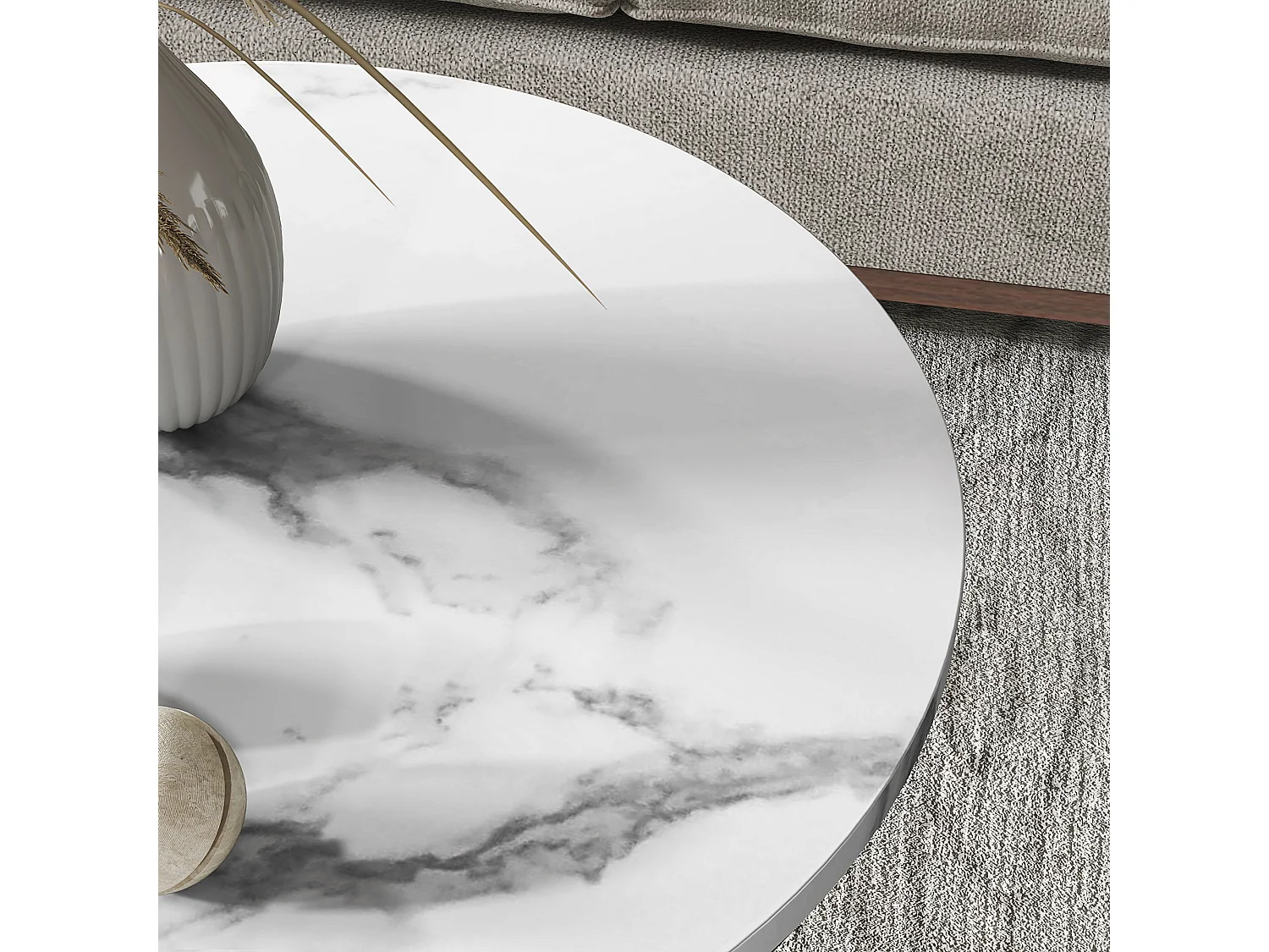 Ronde salontafel, 2-delig, met plank, metalen frame, marmeren afwerking, wit (45x45x55 cm)