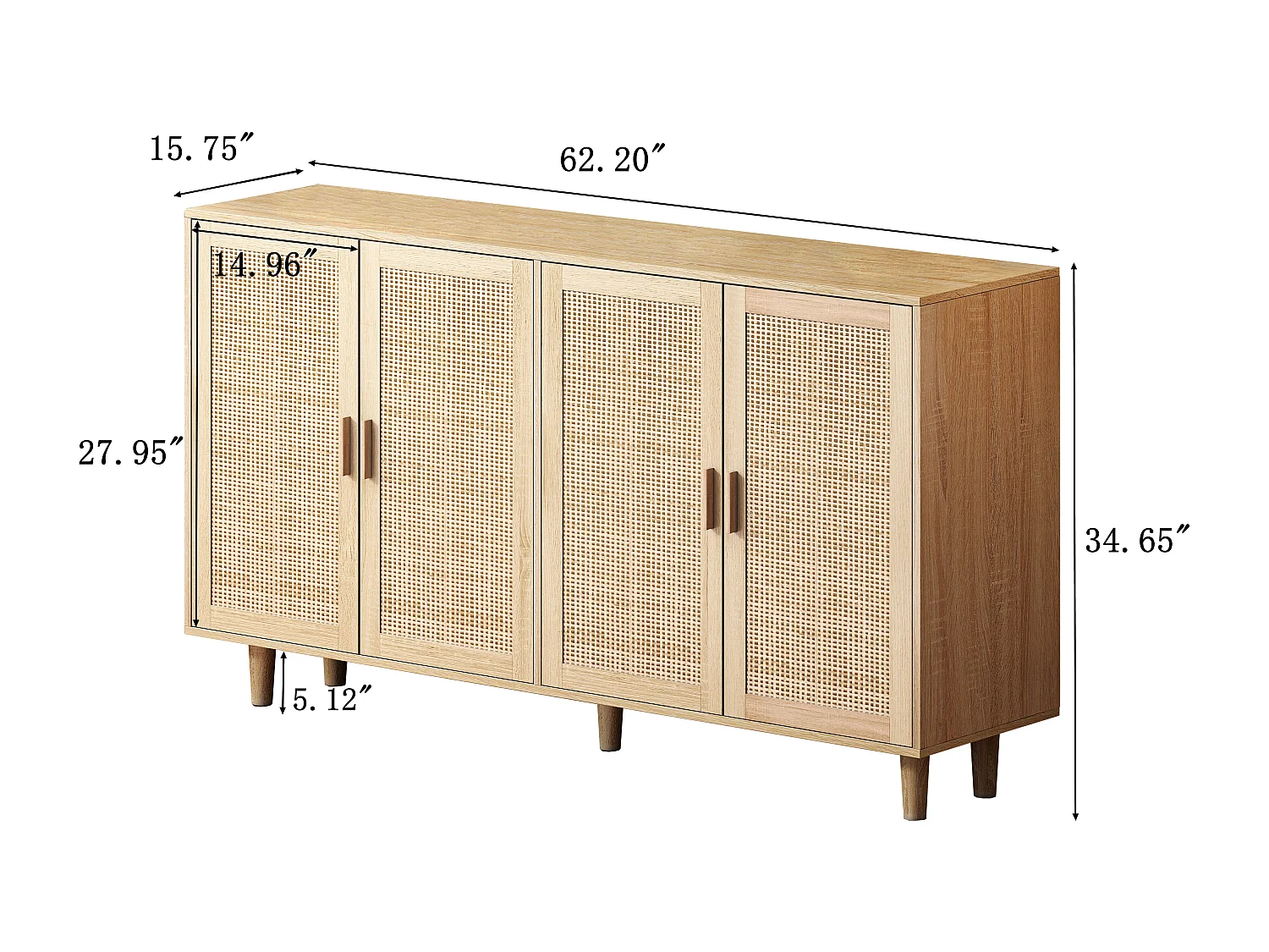 Armoire de rangement en rotin, design élégant, bois massif, naturel, (158x40x88 cm)