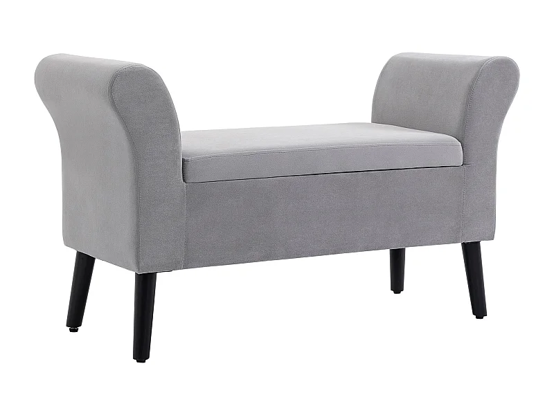 Banc de rangement moderne, tissu velours polyester, gris clair, avec accoudoirs et compartiment de stockage (111.5x41x65cm)