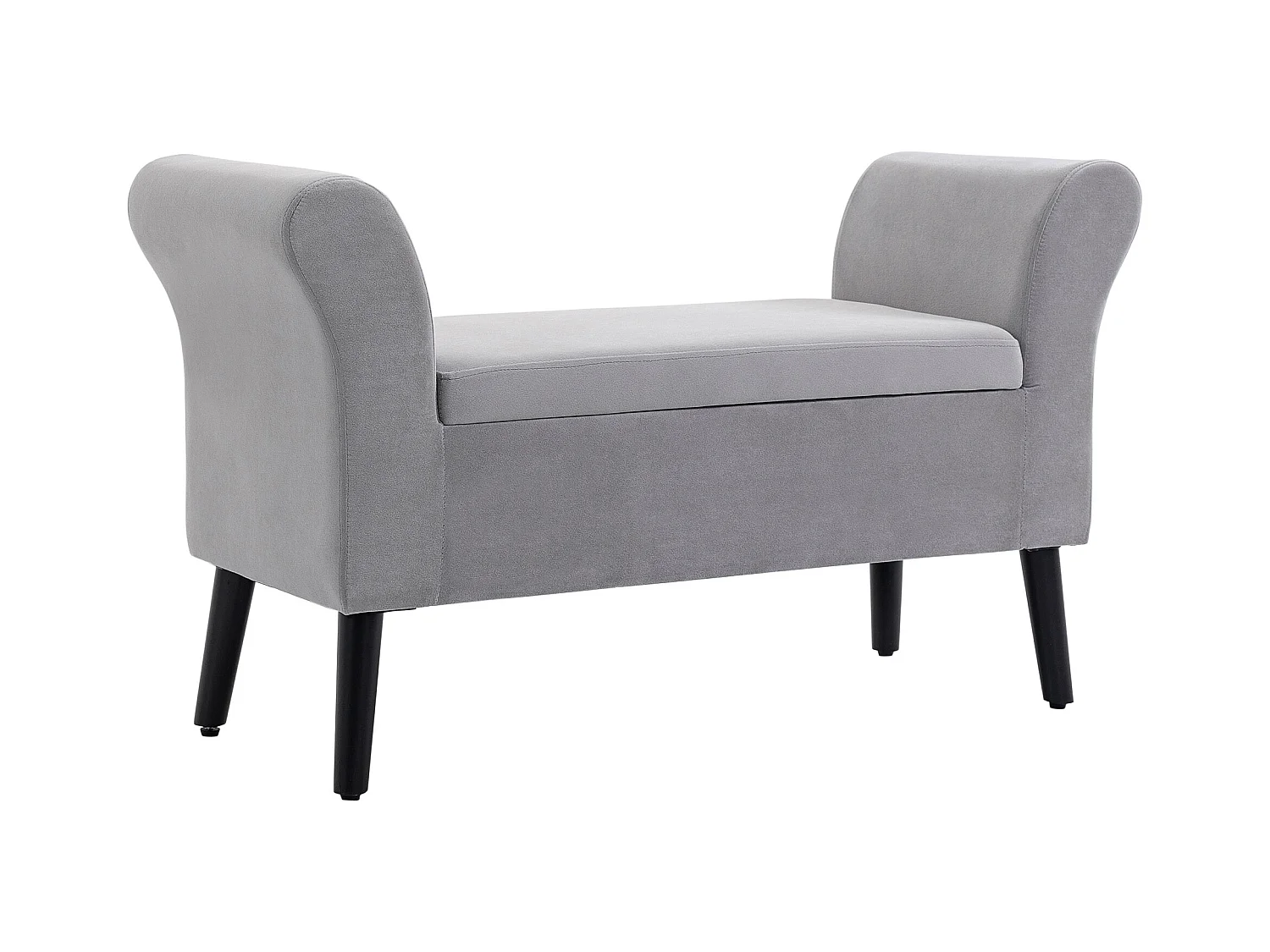 Panca contenitore moderna, tessuto in velluto di poliestere, grigio chiaro, con braccioli e vano contenitore (111,5x41x65cm)