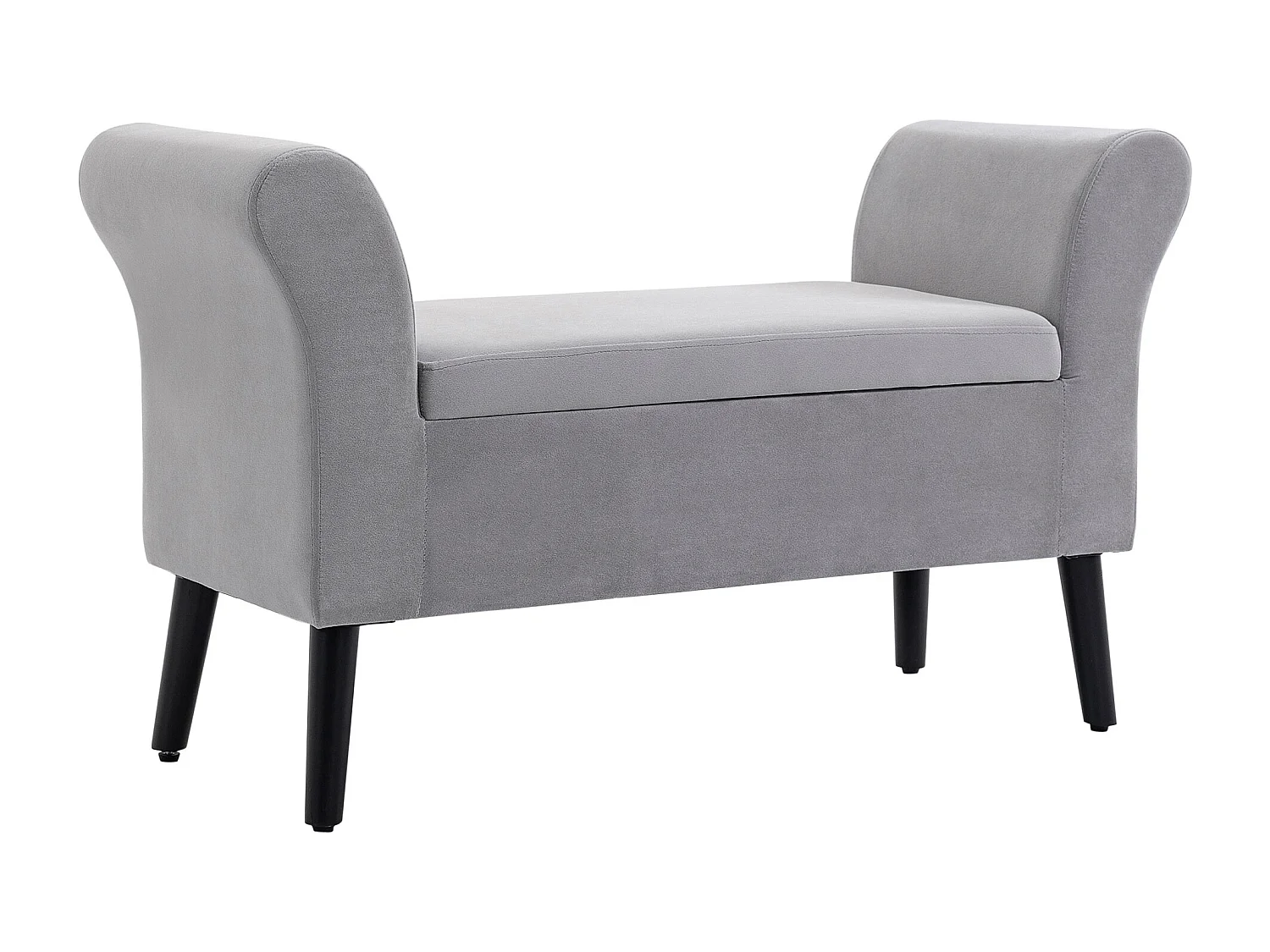 Banc de rangement moderne, tissu velours polyester, gris clair, avec accoudoirs et compartiment de stockage (111.5x41x65cm)