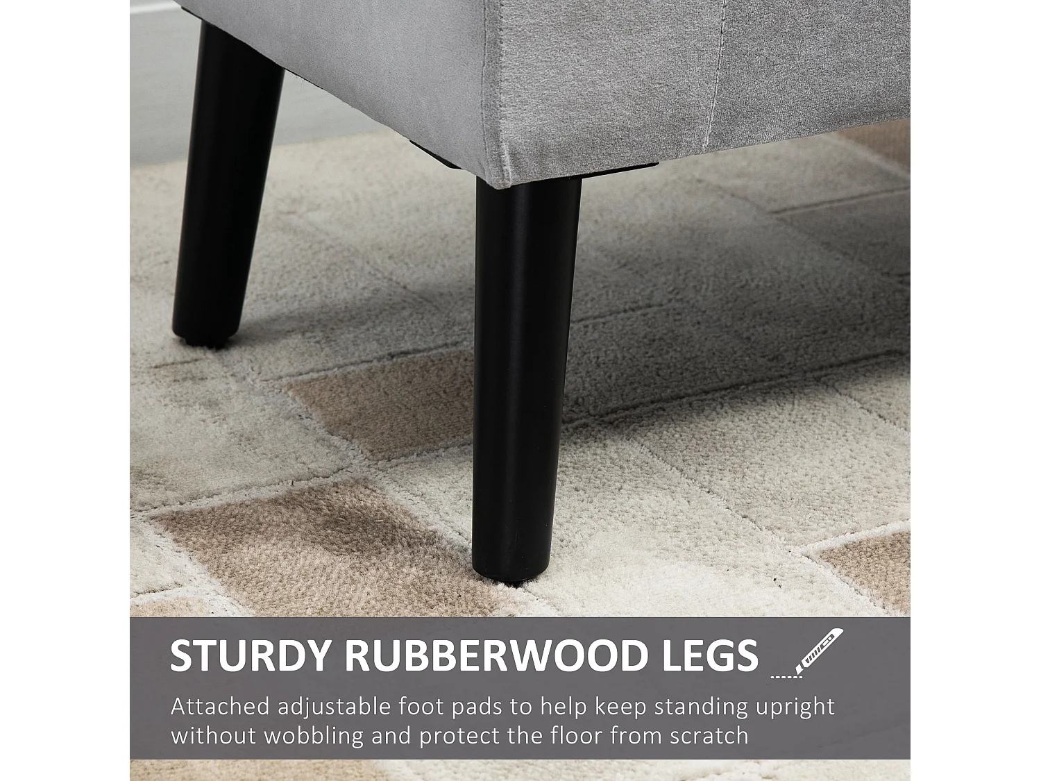 Banc de rangement moderne, tissu velours polyester, gris clair, avec accoudoirs et compartiment de stockage (111.5x41x65cm)