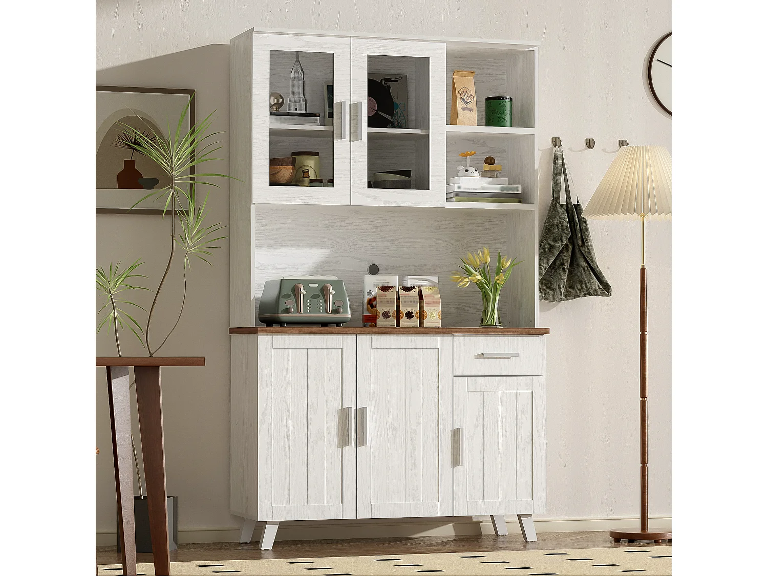 Credenza a 5 scomparti, design rustico, legno, (114x40x190 cm)