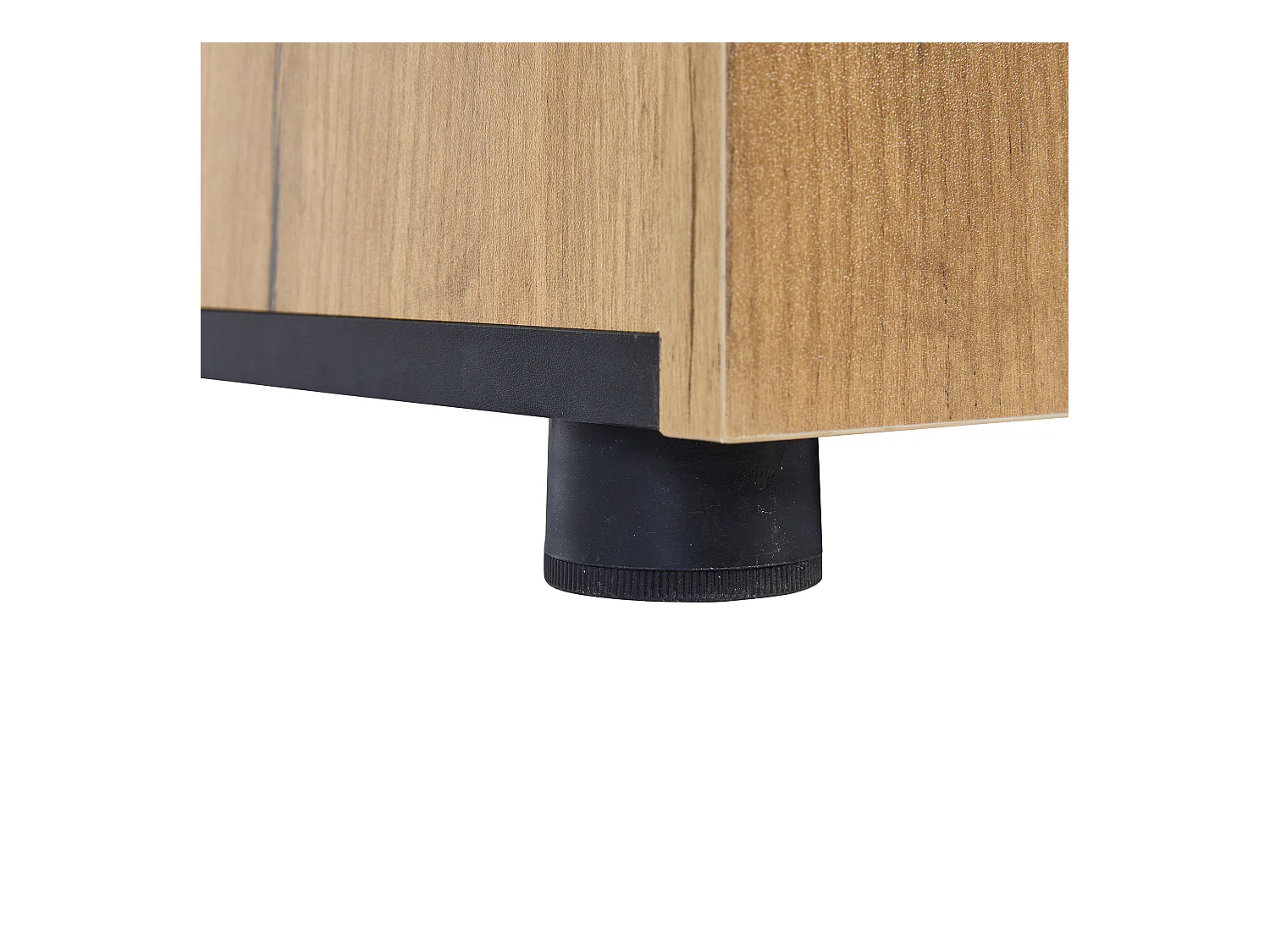 Buffet moderne, design minimaliste, MDF, noir et brun, avec 3 tiroirs et étagères en verre (140x40x80 cm)