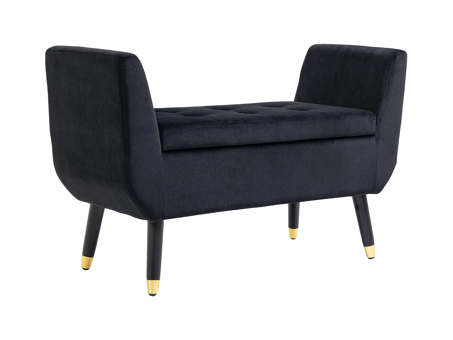 Banc avec rangement, dossier et accoudoirs, tissu velours polyester, bois de caoutchouc, noir (107x42x65 cm)