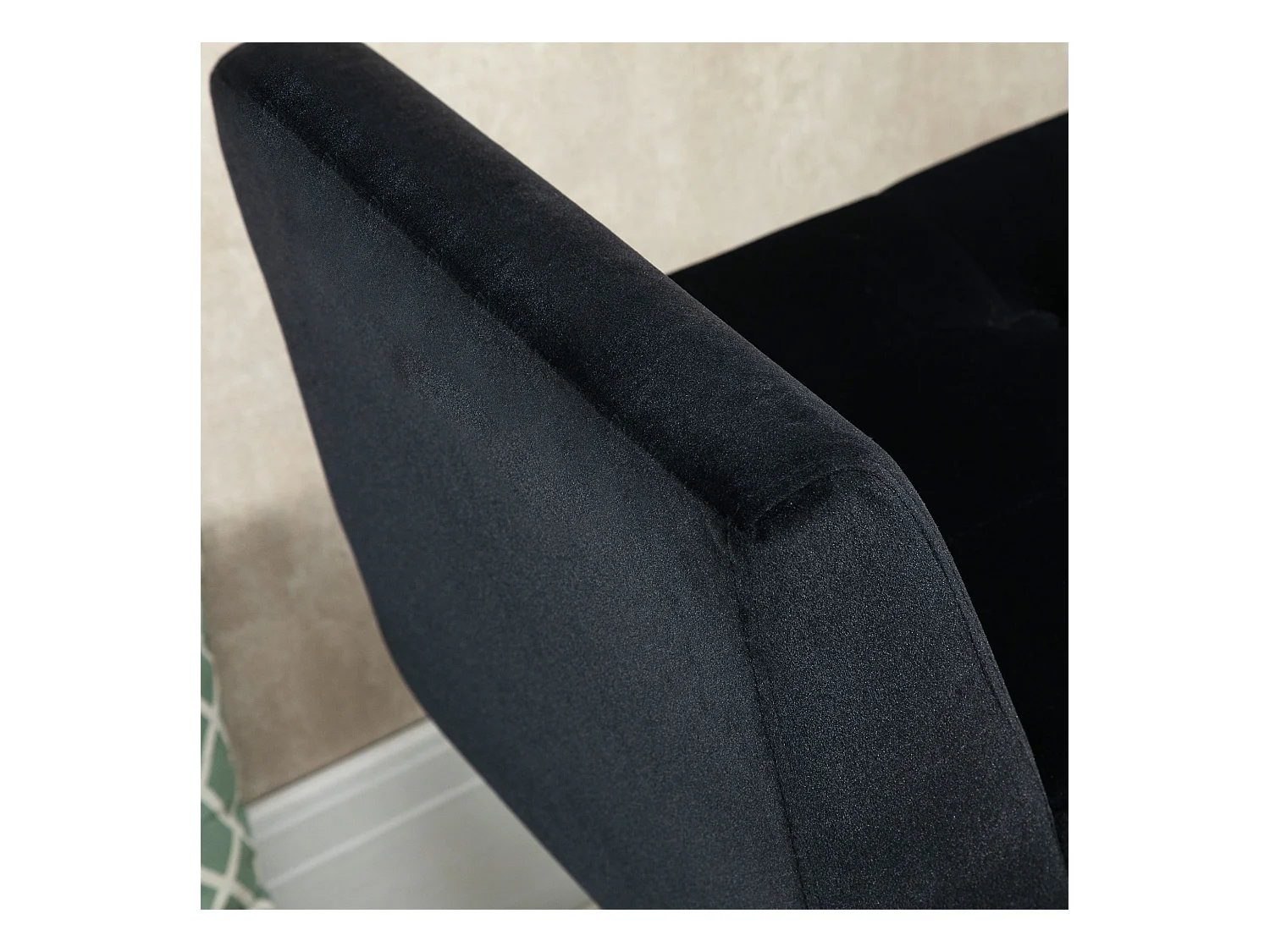 Banc avec rangement, dossier et accoudoirs, tissu velours polyester, bois de caoutchouc, noir (107x42x65 cm)