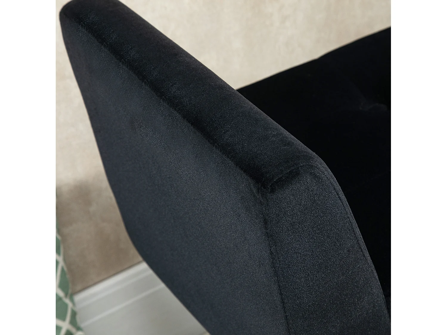 Banc avec rangement, dossier et accoudoirs, tissu velours polyester, bois de caoutchouc, noir (107x42x65 cm)