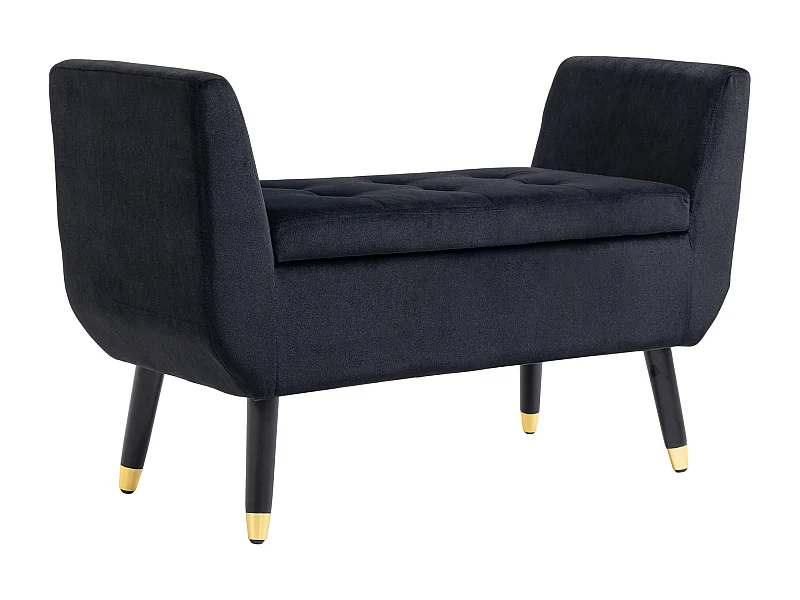 Banc avec rangement, dossier et accoudoirs, tissu velours polyester, bois de caoutchouc, noir (107x42x65 cm)