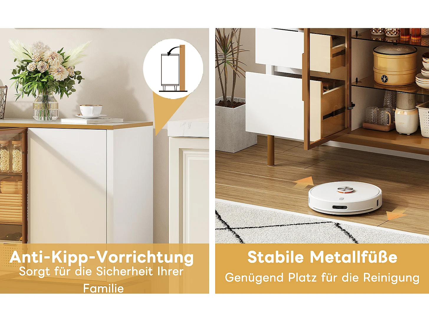 Elegant dressoir 150Lx40Bx80H cm, wit, marmeren blad, gouden afwerking - Moderne opbergkast met glazen en houten deuren (150x40x80 cm)