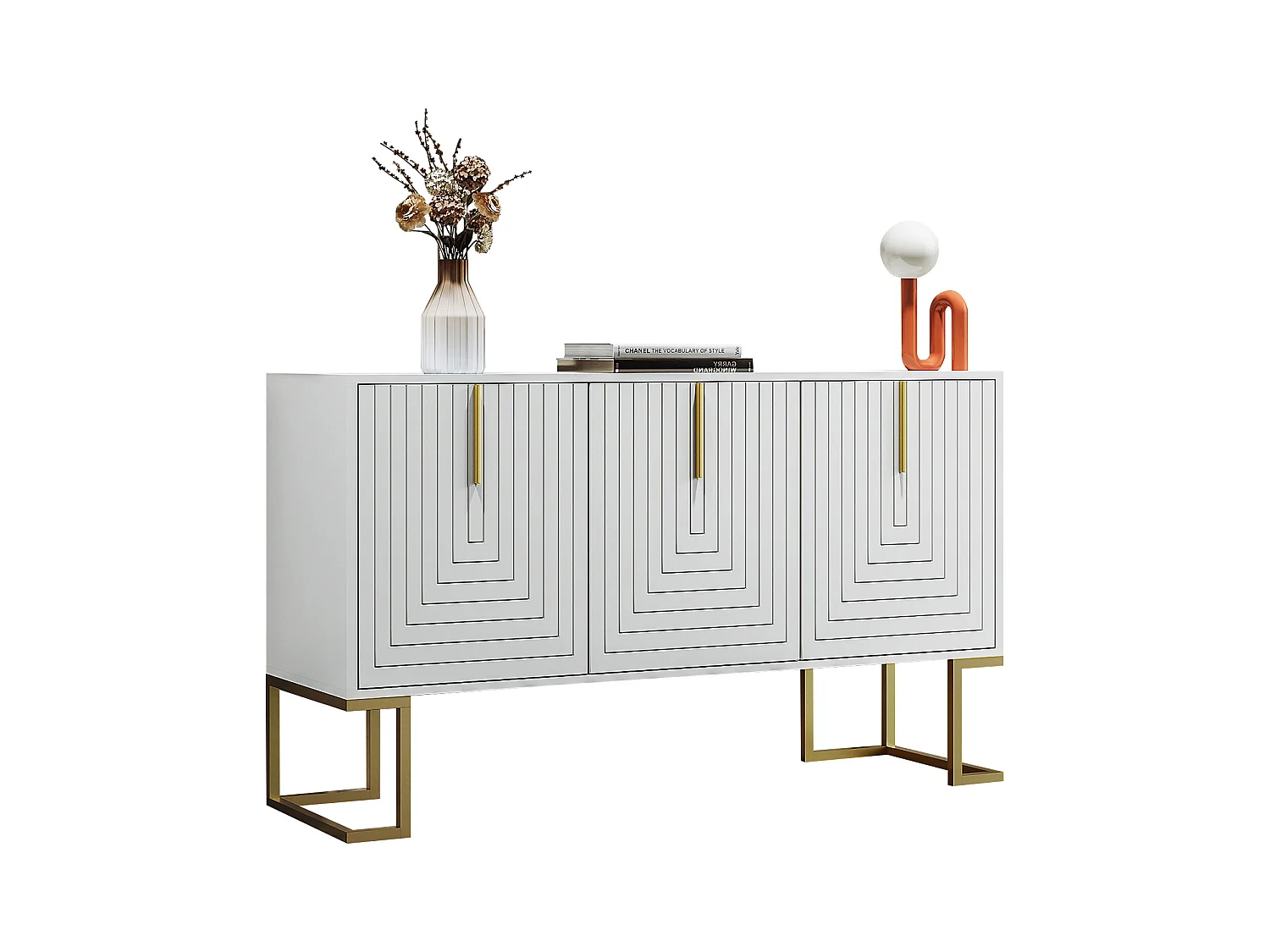 Buffet 3 portes avec étagères réglables, portes en U et poignées métalliques, MDF, blanc (138x40x80.5 cm)