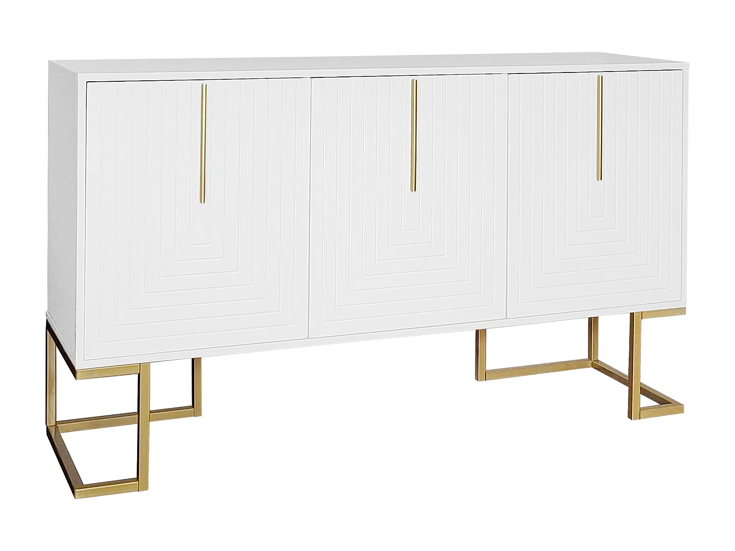 Buffet 3 portes avec étagères réglables, portes en U et poignées métalliques, MDF, blanc (138x40x80.5 cm)
