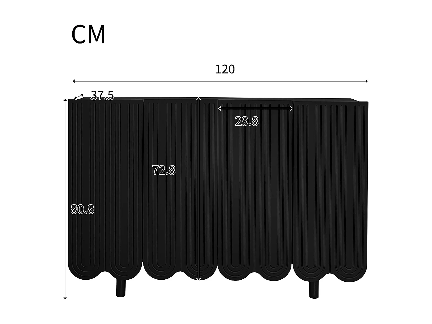 Buffet avec portes sculptées en forme de goutte, MDF, noir (120x37.5x80.8 cm)