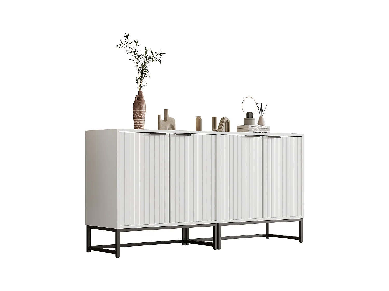 Buffet moderne avec 2 portes, cadre en métal, panneaux en bois, blanc (160x40x80 cm)