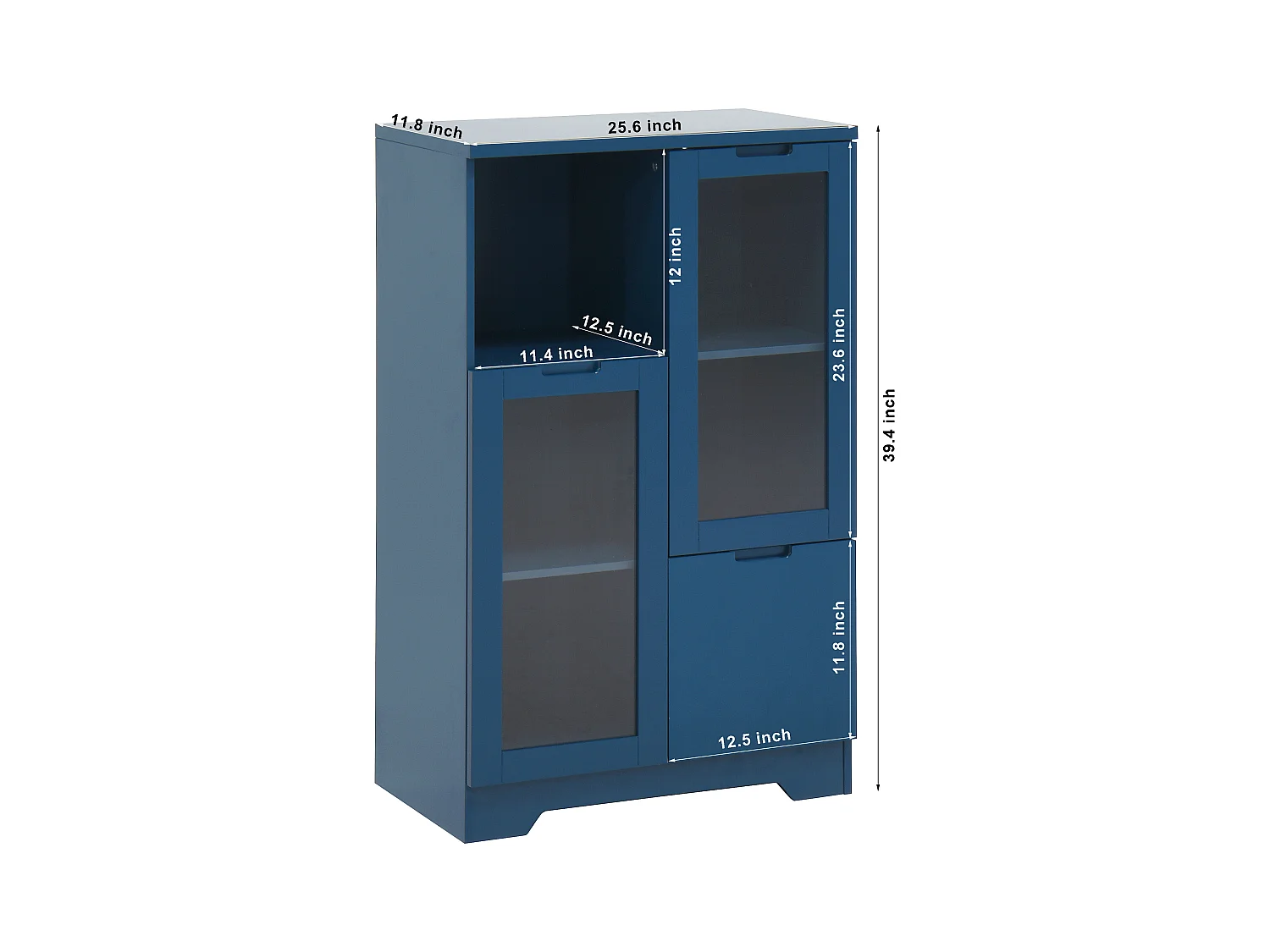 Armoire en MDF avec portes en verre et tiroir, espace de rangement ouvert, blanc (65x30x100 cm)