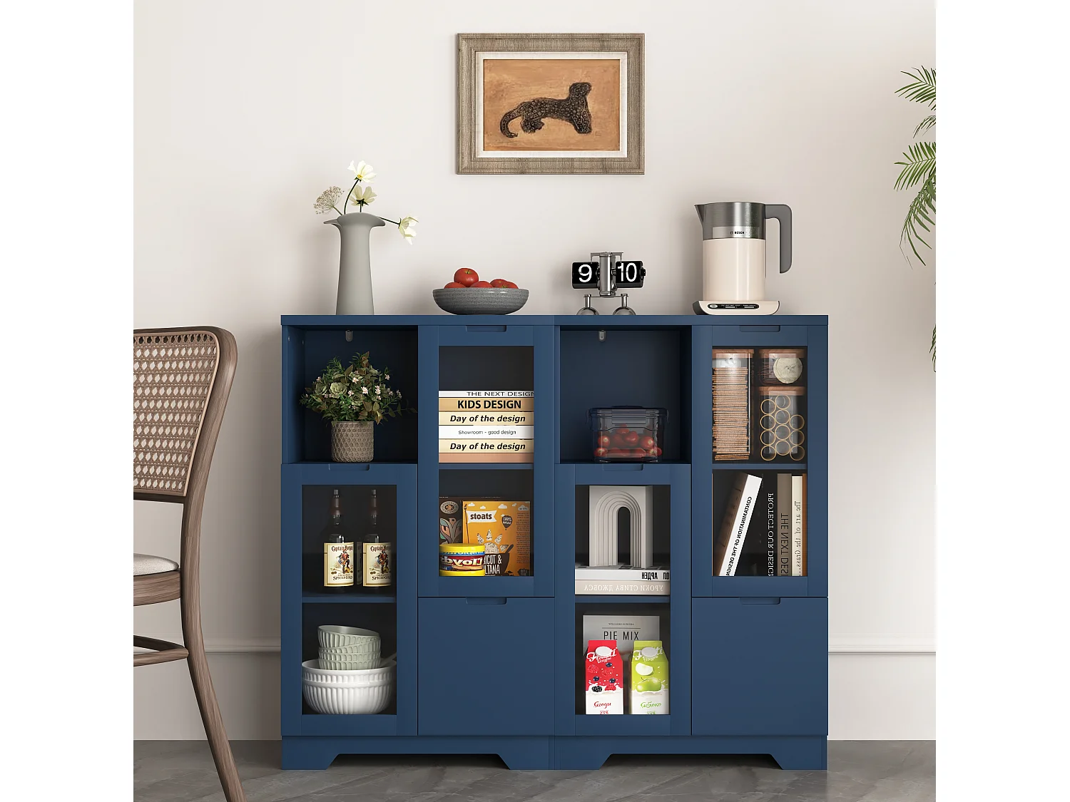 Mobiletto in MDF con ante in vetro e cassetto, vano portaoggetti aperto, bianco (65x30x100 cm)