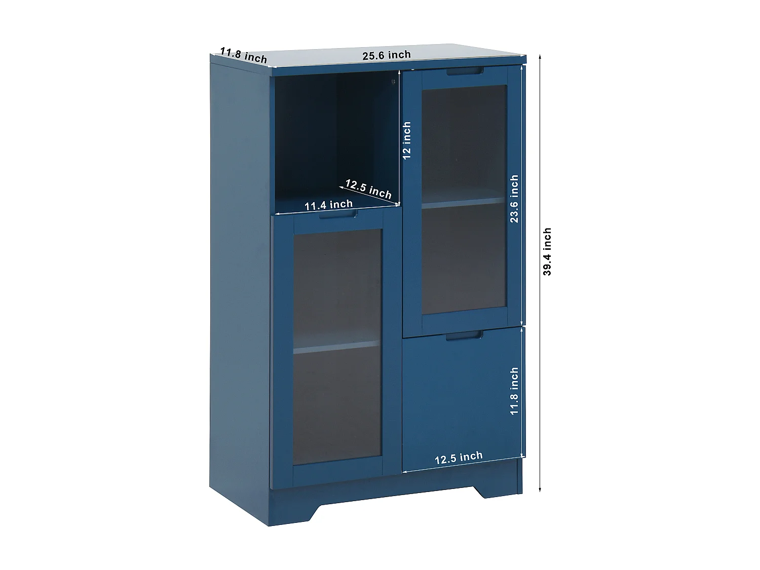 Mobiletto in MDF con ante in vetro e cassetto, vano portaoggetti aperto, bianco (65x30x100 cm)