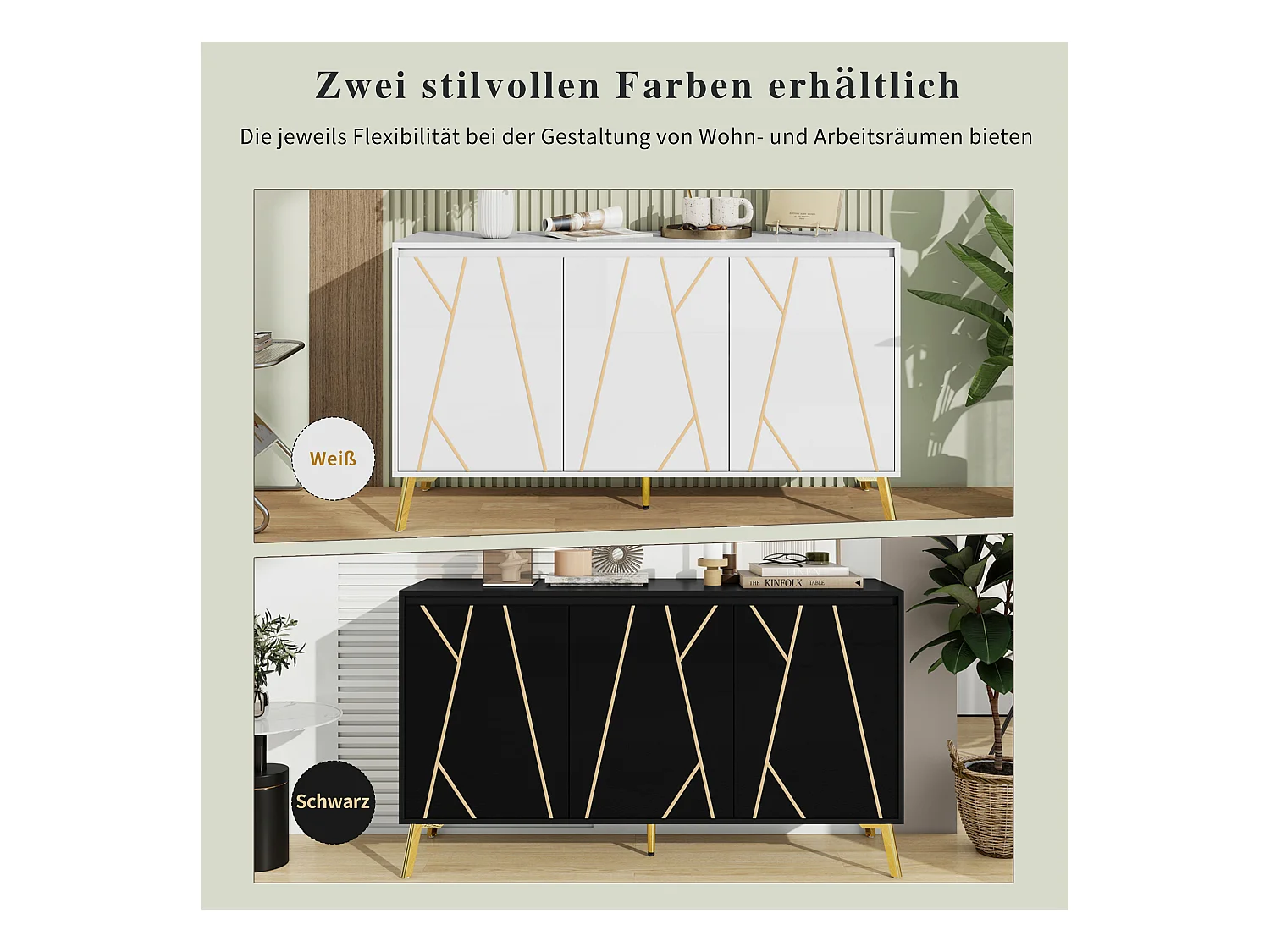 Buffet moderne avec ligne unique, 3 portes sans poignées, pour salle à manger, salon et cuisine (140x40x80 cm)