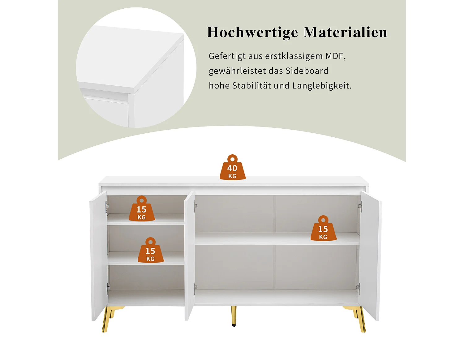 Buffet moderne avec ligne unique, 3 portes sans poignées, pour salle à manger, salon et cuisine (140x40x80 cm)