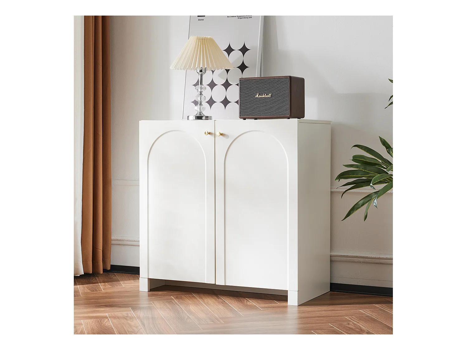 Buffet avec 2 portes et 6 tiroirs, meuble de rangement, design moderne, blanc (80x40x80 cm)