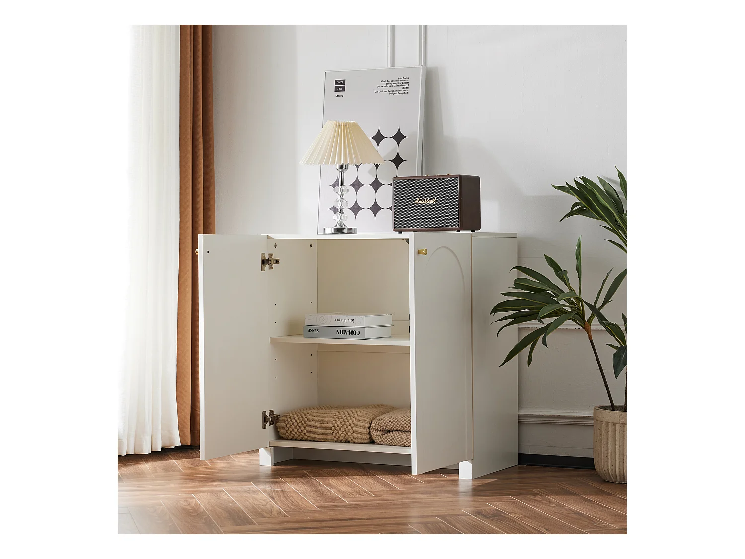 Buffet avec 2 portes et 6 tiroirs, meuble de rangement, design moderne, blanc (80x40x80 cm)