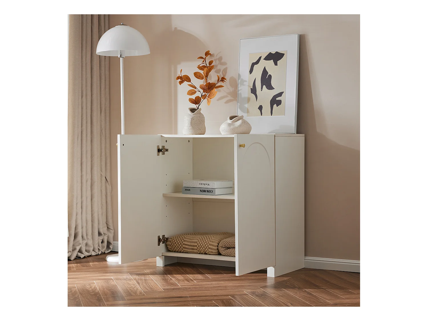 Buffet avec 2 portes et 6 tiroirs, meuble de rangement, design moderne, blanc (80x40x80 cm)